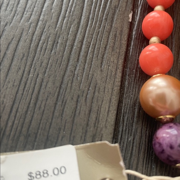 Studio Barse Purple and Coral Beaded Necklace with Marbled Pendant - Picture 7 of 7